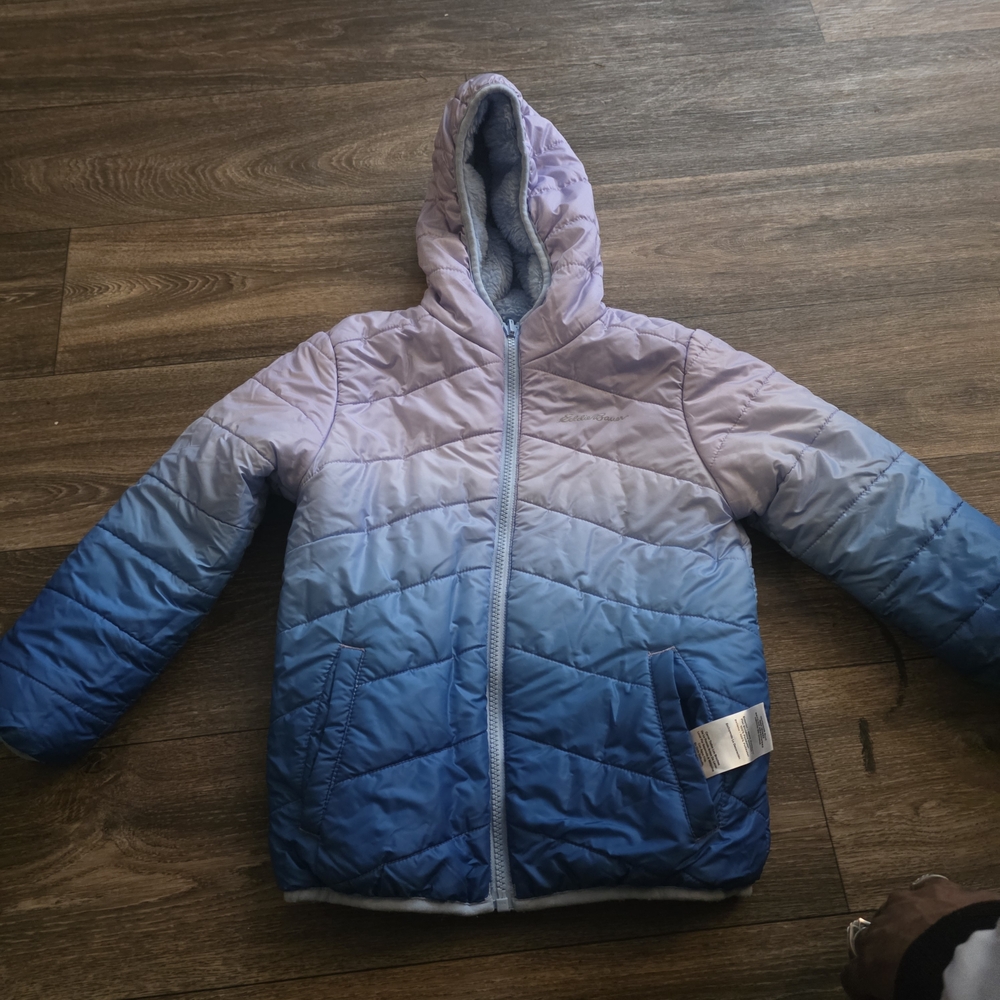 Eddie Bauer Girls Ombre Hooded Puffer Jacket - Pink & Blue